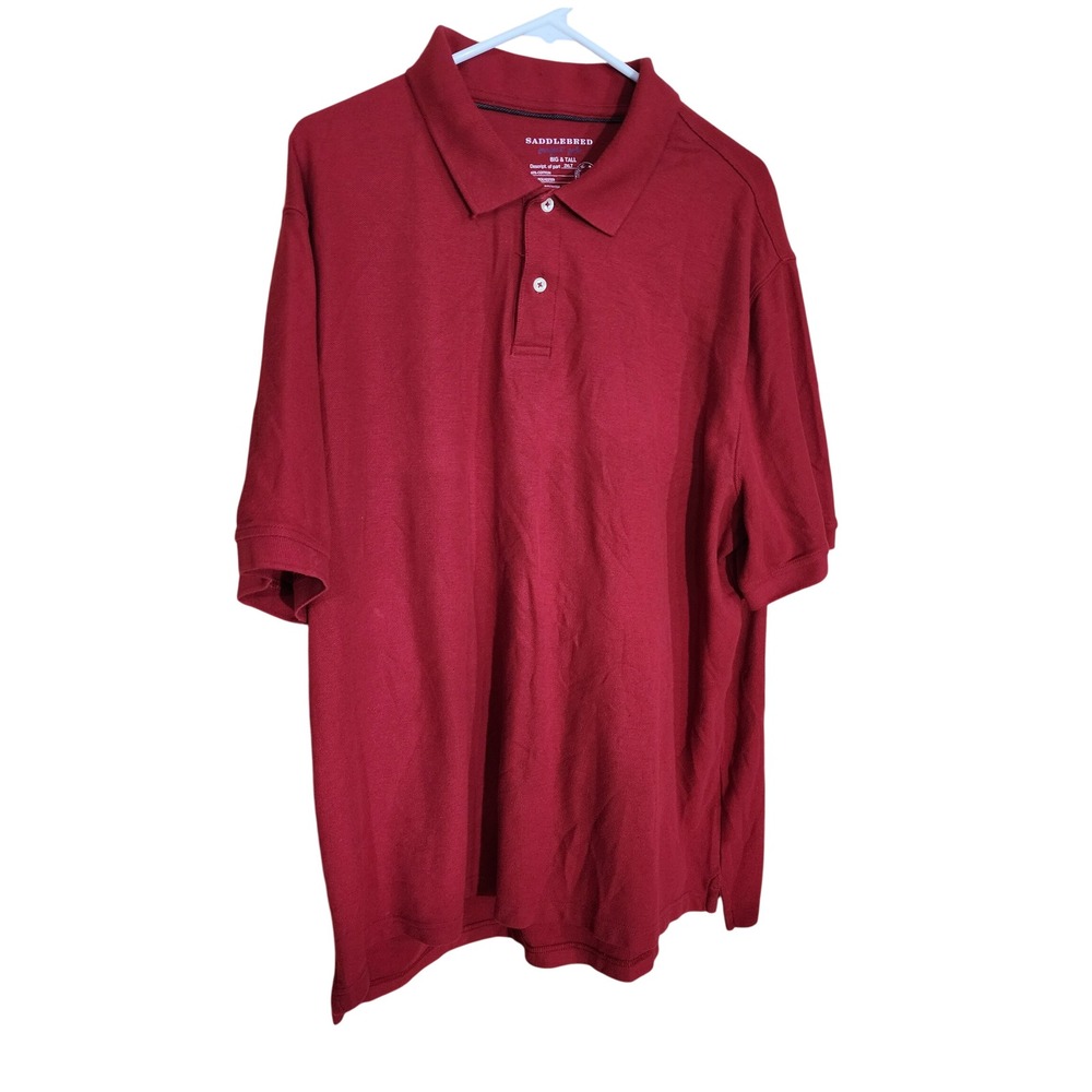 Saddlebred Mens Big & Tall 2XLT Red Short Sleeve Pique Polo Shirt Cotton Blend